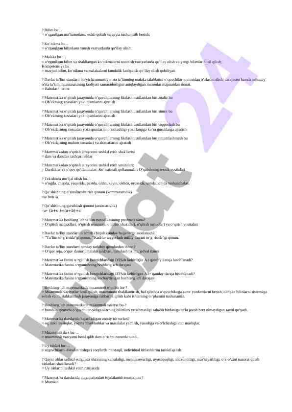 Matematika o‘qitish jarayonidagi fikrlash usullari