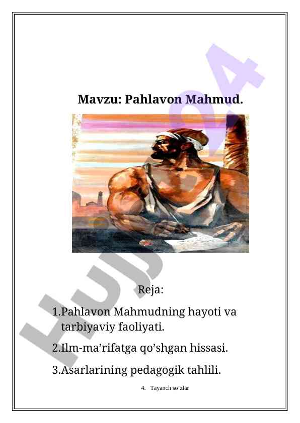 Pahlavon mahmud: hayoti va tarbiyaviy faoliyati