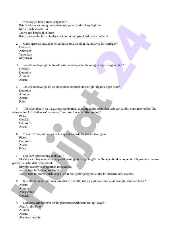 Psixologiya fani va uning asosiy qonuniyatlari