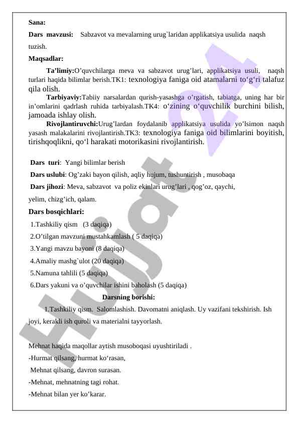 Sabzavot va mevalarning urug`laridan naqsh tuzish