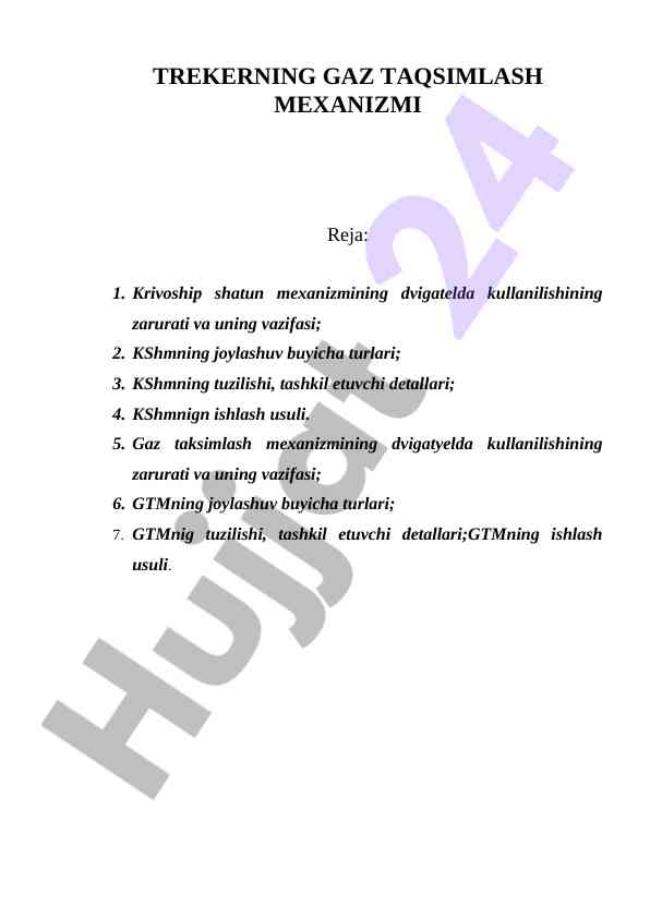 Gaz taqsimlash mexanizmining dvigatelda qullanishi