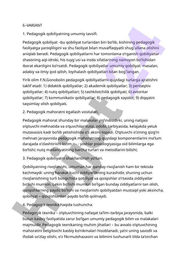 Pedagogik qobiliyatning umumiy tavsifi