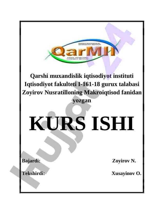 O’zbekiston tashqi savdo siyosati bo'yicha kurs ishlari