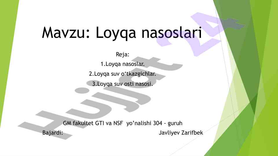 Loyqa nasoslari va ularning o'rnatilishi