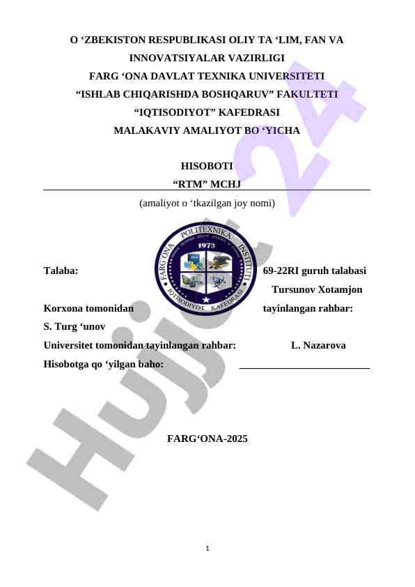 Malakali amaliyot hisoboti boshqaruv fanida
