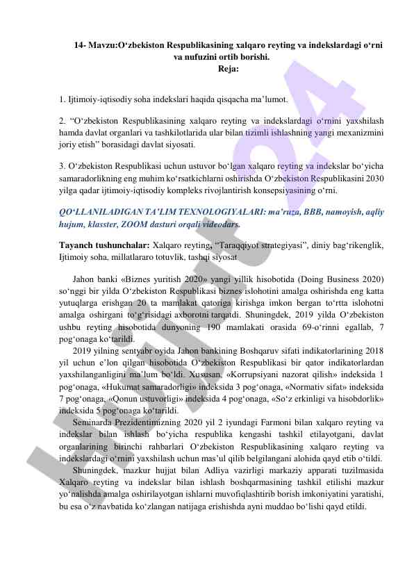 O‘zbekiston xalqaro reyting va indekslarining o‘rni