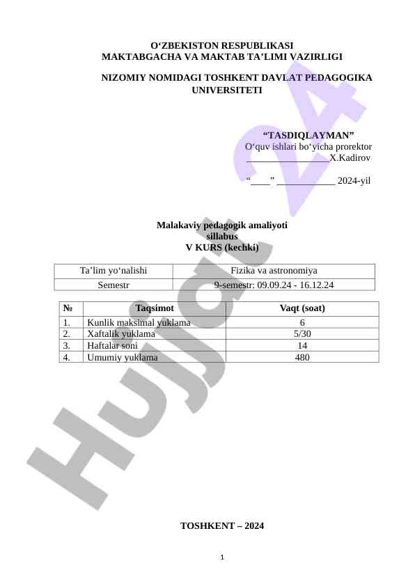 Malakaviy pedagogik amaliyoti sillabus v kurs
