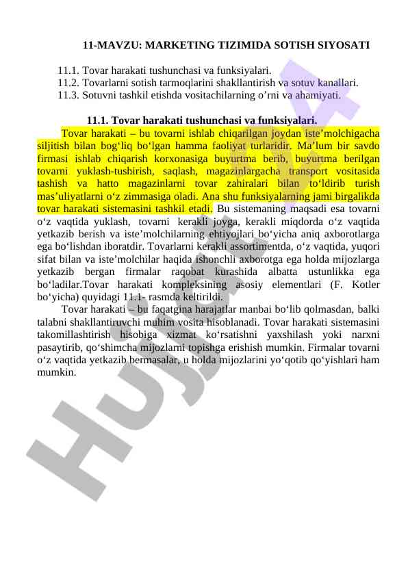 Marketing tizimida sotish siyosati tahlili