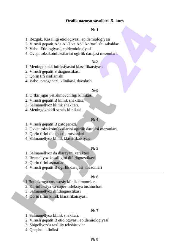 Oralik nazorat savollari - virusli kasalliklar