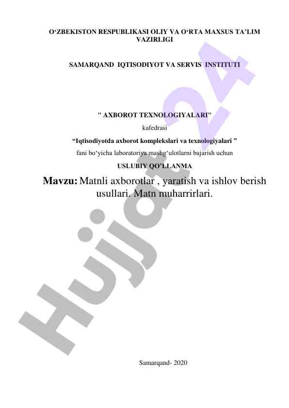 Iqtisodiyotda axborot texnologiyalari uslubiy qo‘llanma