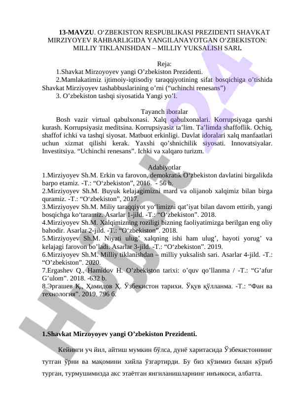 Yangilanayotgan o'zbekiston: milliy tiklanish sari