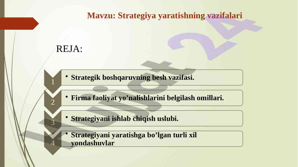 Strategiya yaratish vazifalari tahlili