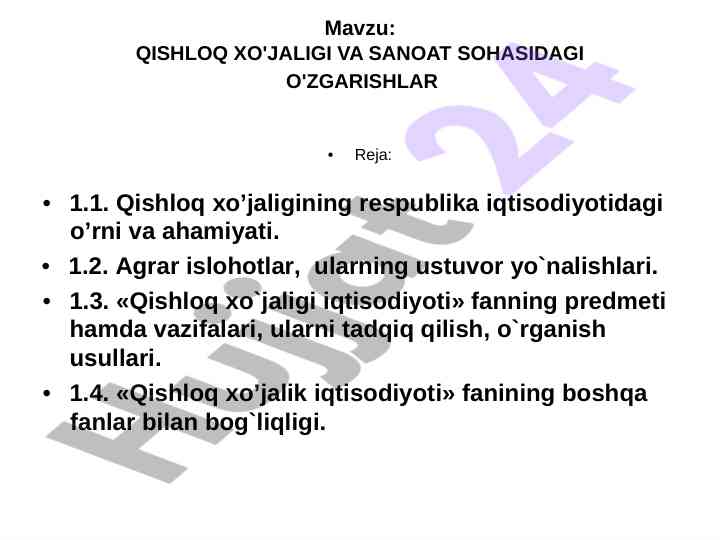 Qishloq xo'jaligi va sanoat sohasidagi o'zgarishlar
