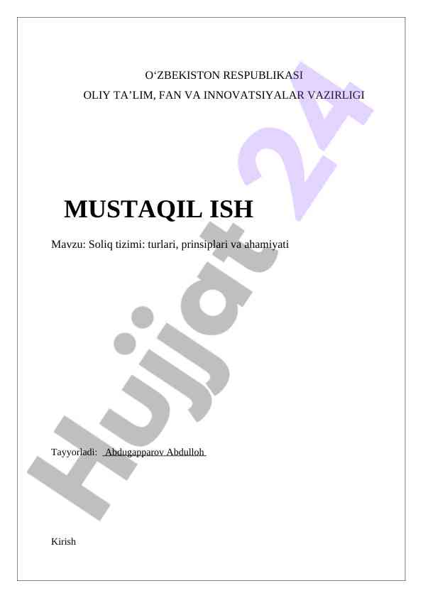 Soliq tizimi turlari prinsiplari va ahamiyati