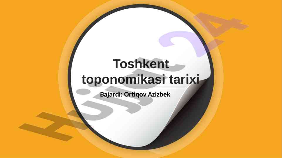 Toshkent toponomikasi tarixi va savdo munosabatlari