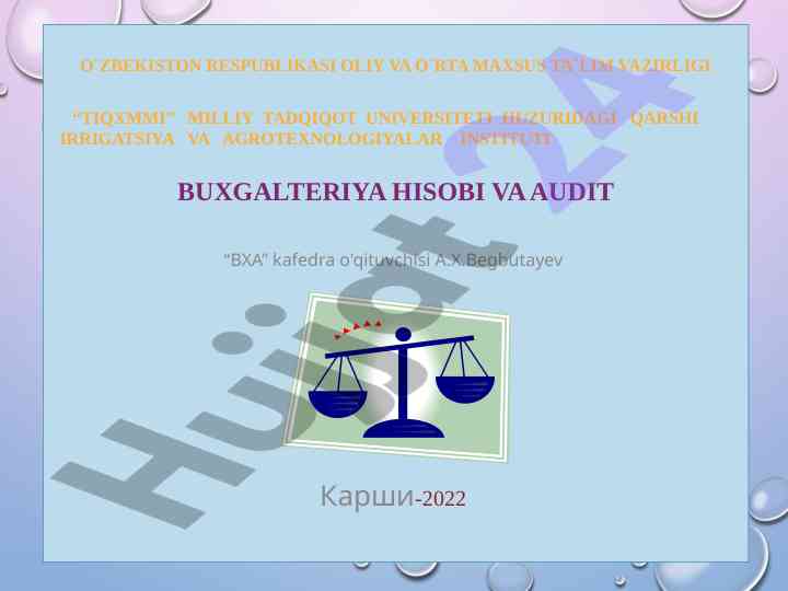 Buxgalteriya hisobi va audit o'zbekiston tizimi