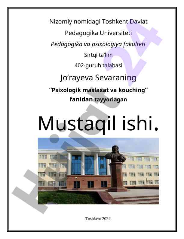 Psixologik maslaxat va kouching bo'yicha mustaqil ish