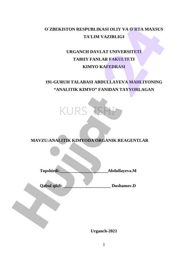 Analitik kimyoda organik reagentlar tahlili