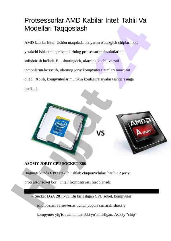 Protsessorlar amd kabilar intel tahlil va modellari