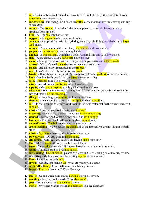Nutritious food vocabulary for healthy eating
