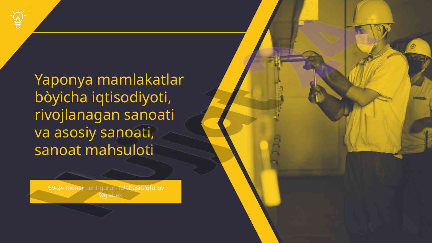 Yaponya iqtisodiyoti va sanoatining rivojlanishi