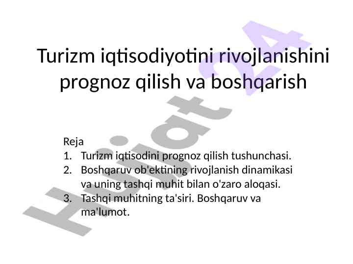 Tashqi muhit va turizm iqtisodiyoti prognozi