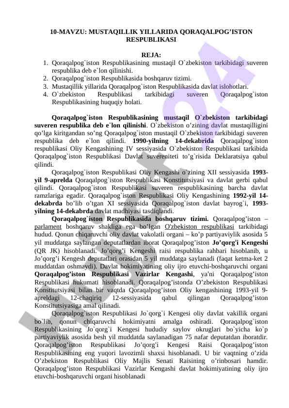 Qoraqalpog'iston respublikasi mustaqillik yillari