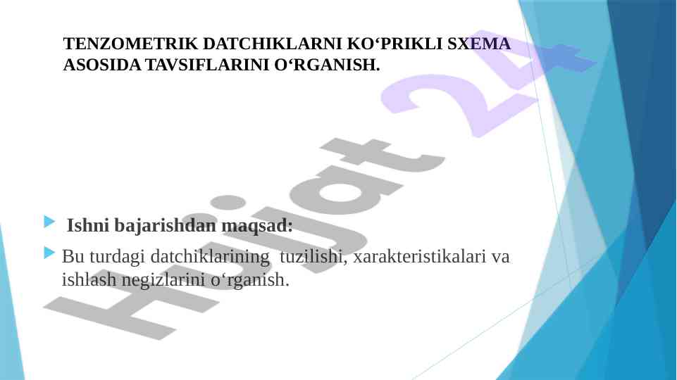 Tenzometrik datchiklar tahlili va foydalanish usullari