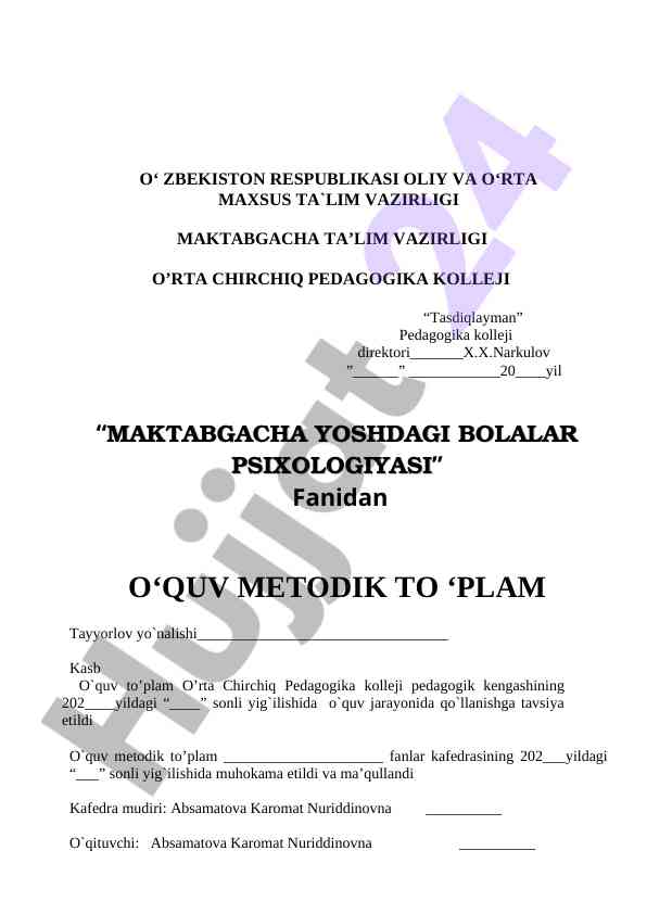 Maktabgacha yoshdagi bolalar psixologiyasi