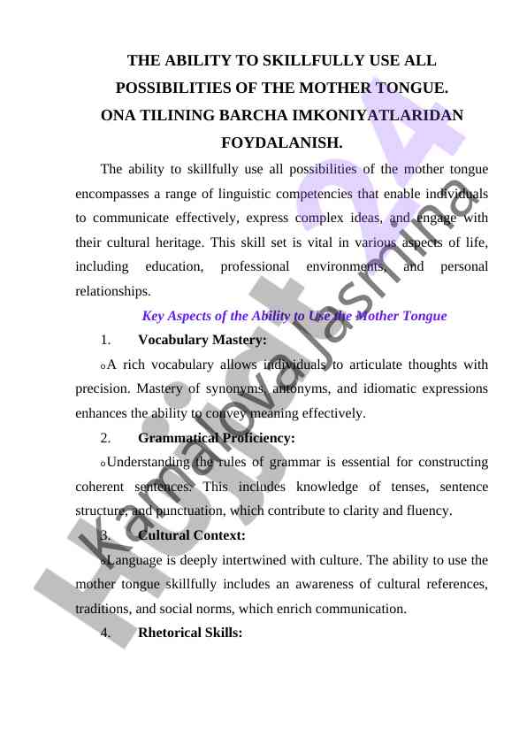 Understanding mother tongue proficiency skills