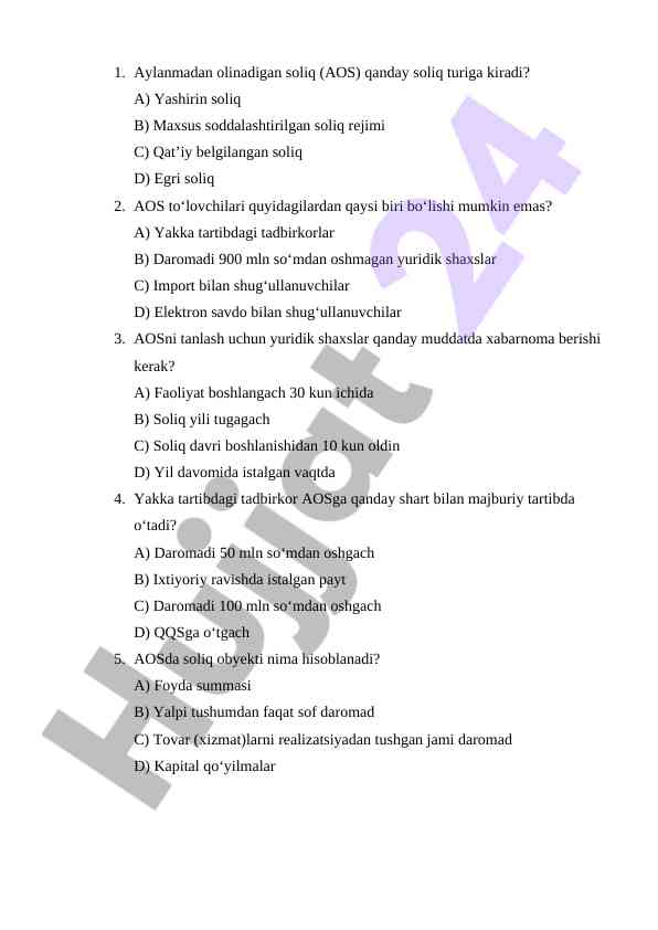Aylanmadan olinadigan soliq to'g'risida savollar
