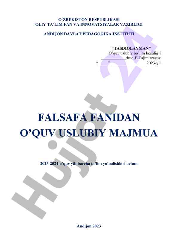 Falsafa fanidan o‘qish uslubiy majmua 2023-2024
