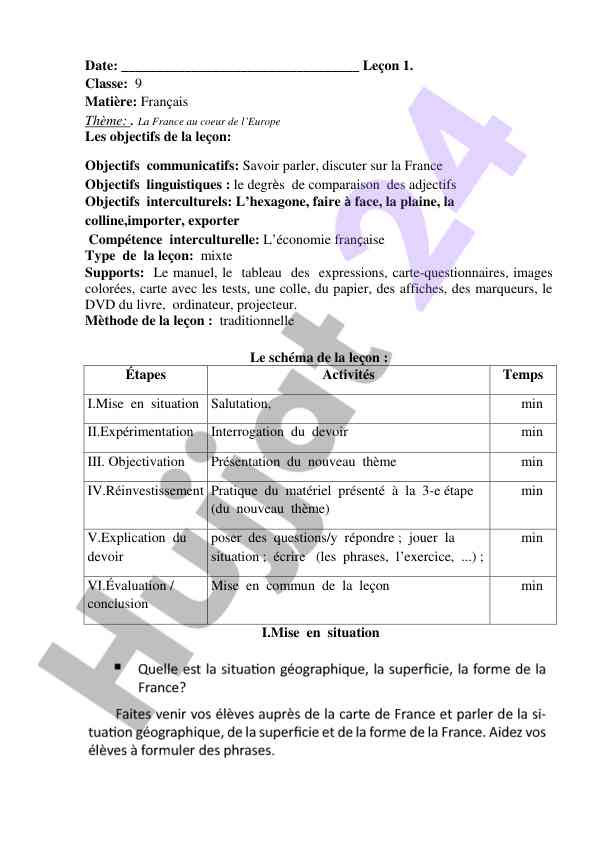 La france au coeur de l'europe en classe 9