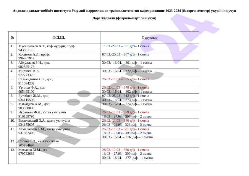 Darj jadvali 2023-2024 bahorgi semestr
