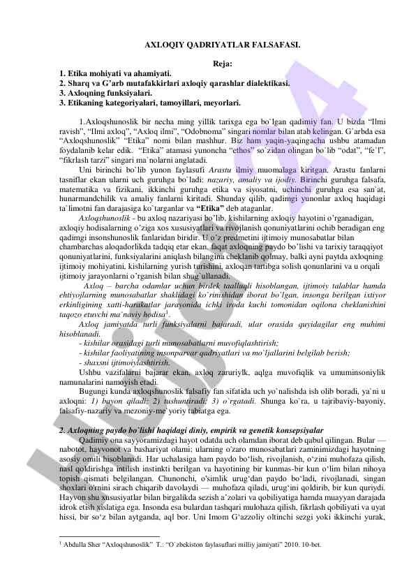 Axloqiy qadriyatlar falsafasi asoslari