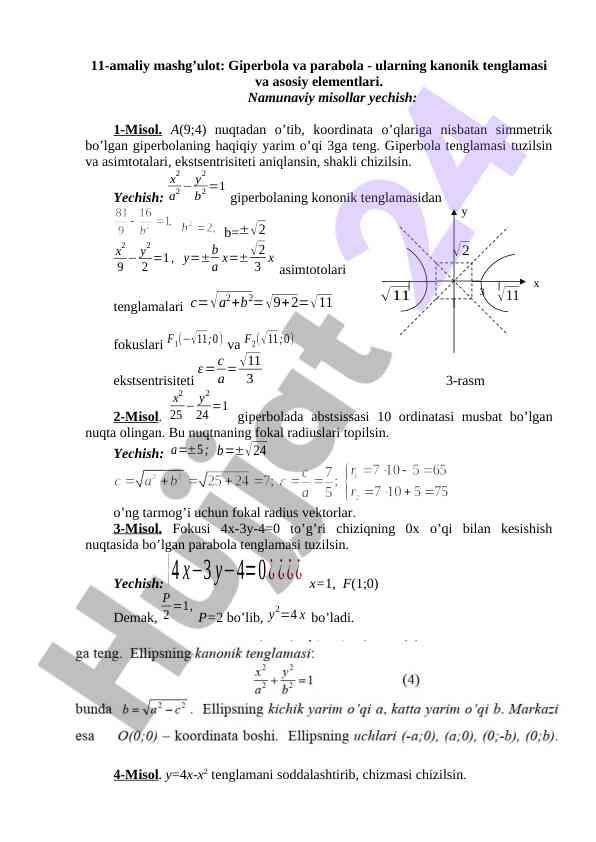 Giperbola va parabola ushbu mustaqil ishlar