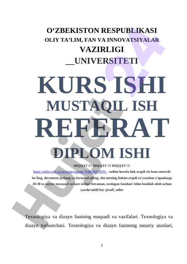 Texnologiya va dizayn fanining nazariy asoslari