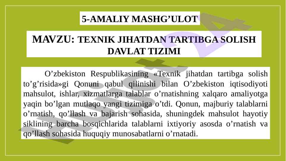Texnik jihatdan tartibga solish davlat tizimi