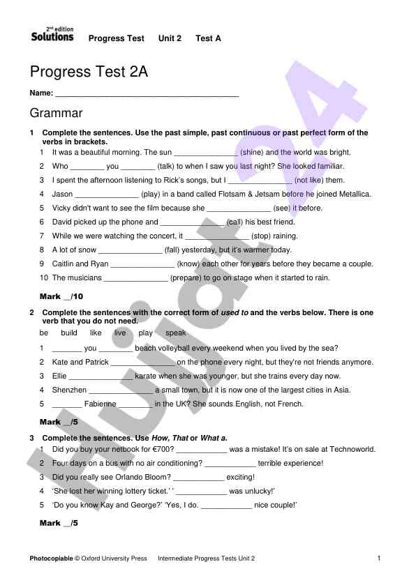 Progress test unit 2 grammar exercise
