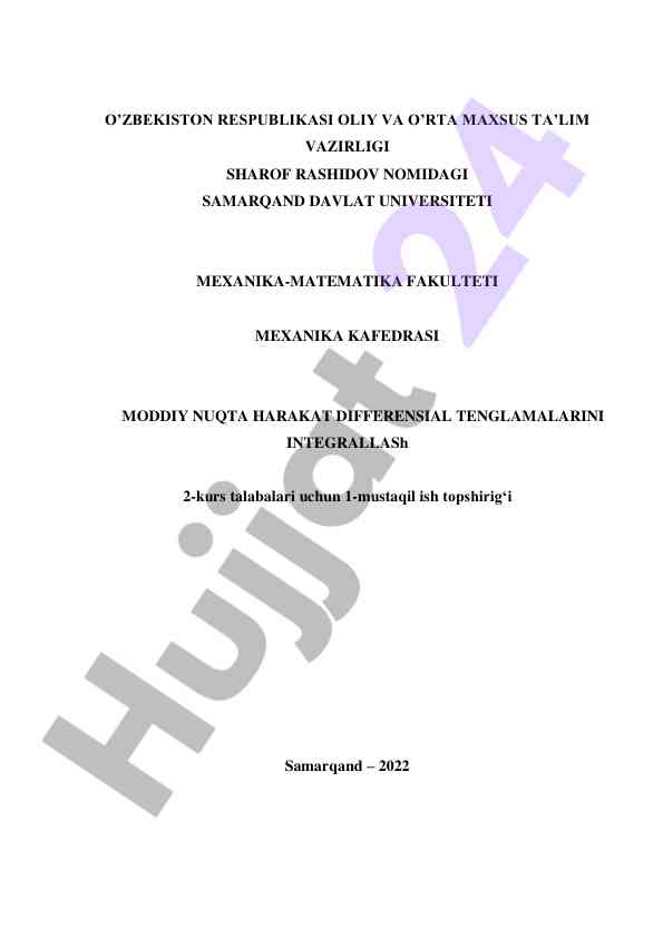 Moddiy nuqta harakatining differensial tenglamalari