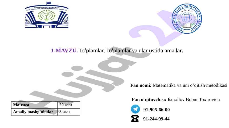 To‘plamlar va ular ustida amal tushunchalari