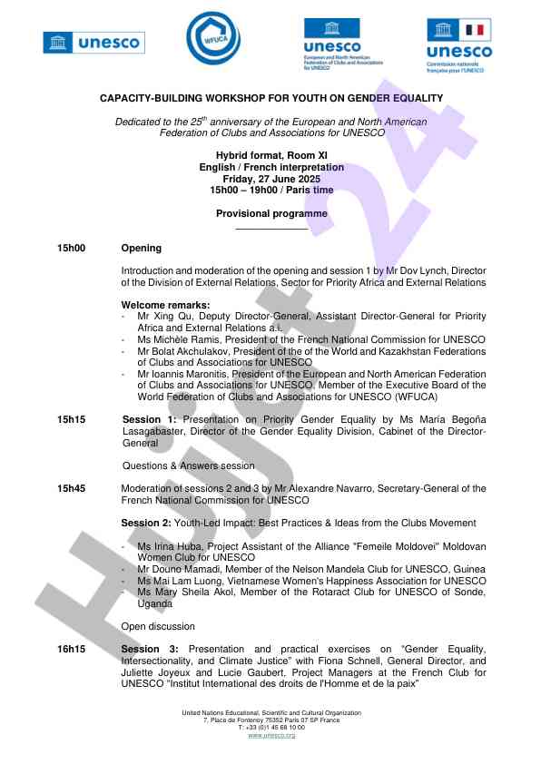 Capacity-building workshop for youth on gender equality