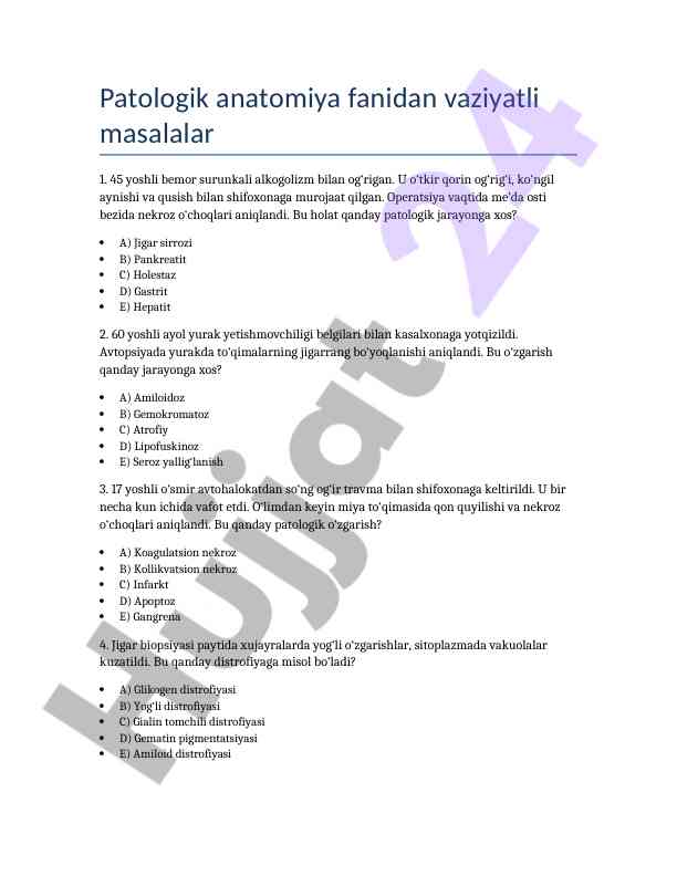 Patologik anatomiya fanidan vaziyatli masalalar