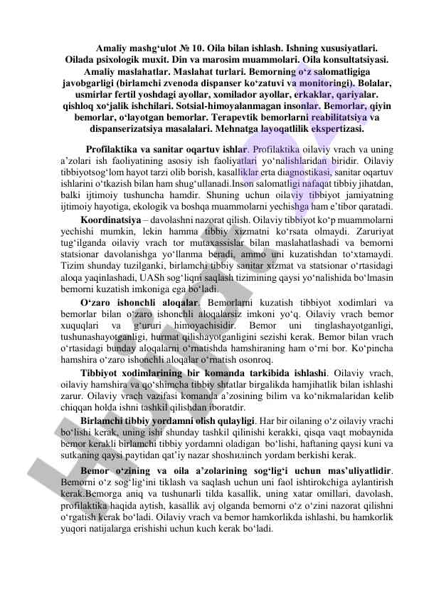 Oila bilan ishlash: psixologik muxit va maslahatlar