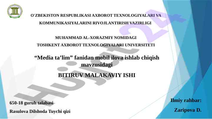 Mobil ilova ishlab chiqish mavzusida bitiruv malakaviy ishi