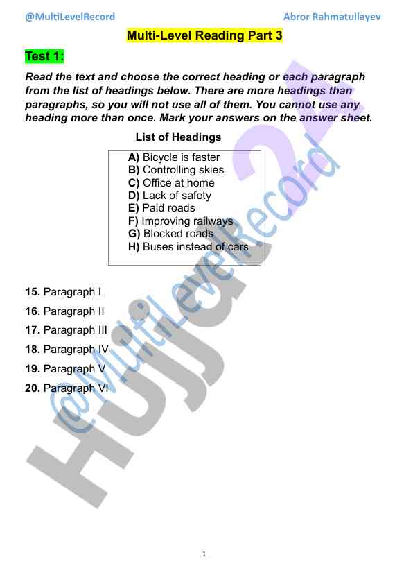 Multi-level reading comprehension test for students