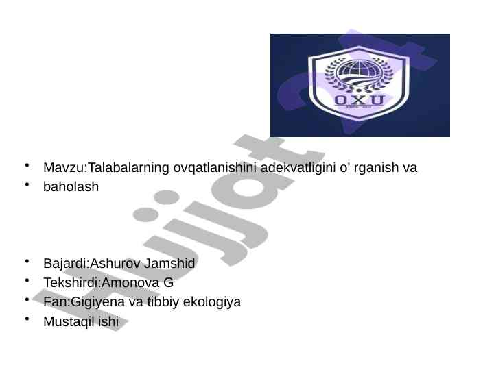 Talabalarning ovqatlanishini o'rganish va baholash