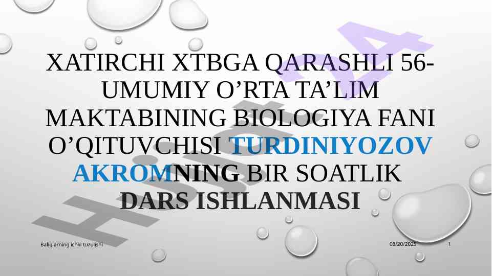 Baliqlarning ichki tuzilishi dars ishlanmasi