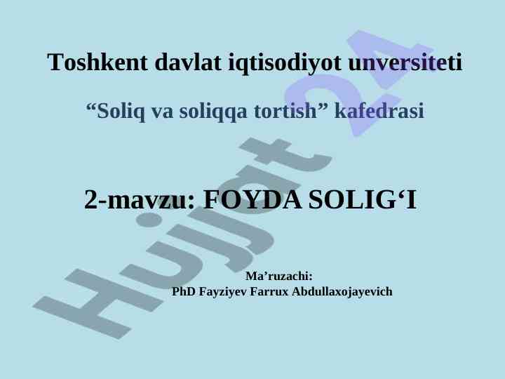 Foyda solig‘i tushunchasi va tarixi
