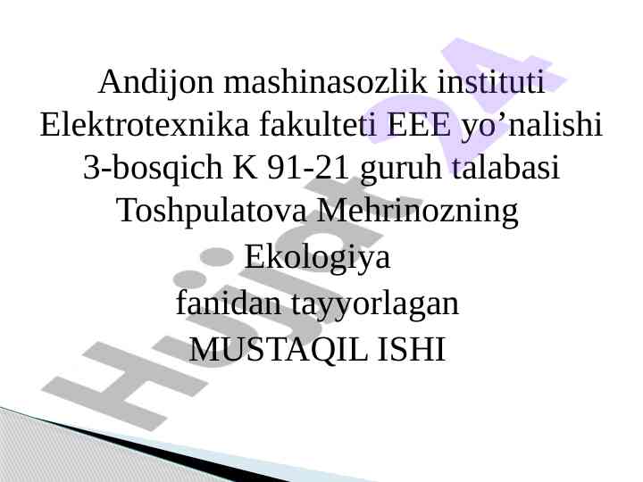 Oqava suvlarni tozalash usullari va ekologiya